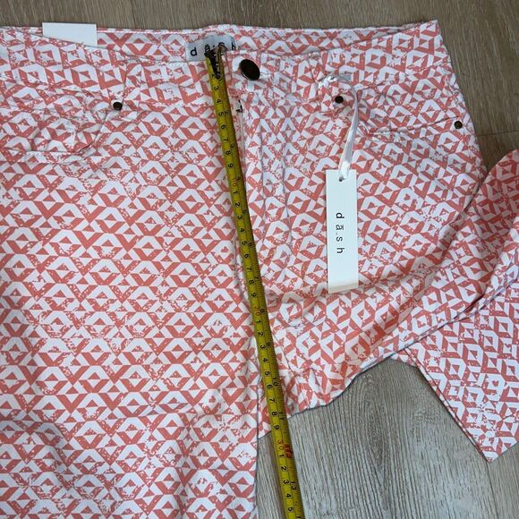 Dash Geometric Patterned Coral & White Cotton Blend Cropped Pants, Women’s 8 - Picture 4 of 12